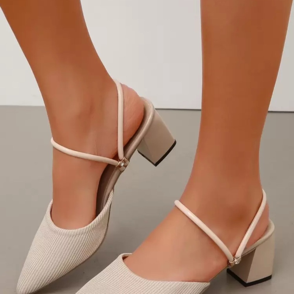 Elegant Cream Block Heel Women's Shoes